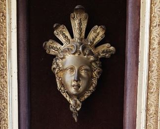 19th. C. French Empire Gilt Bronze Face w/ Headress
