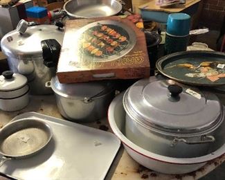 Loads of Canning Jars and Vintage Cookware