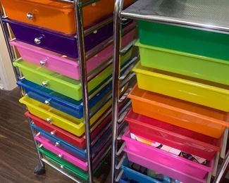 Color coded rolling craft organizer drawers