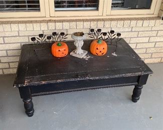 Rectangular coffee table with Halloween decorations