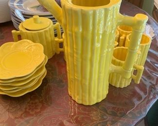 Vintage yellow bamboo pattern tea set