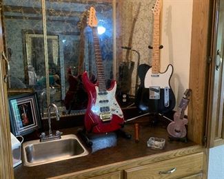 Electric guitars and stands