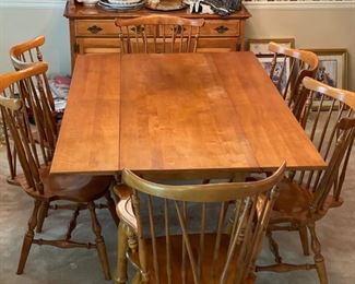 Drop leaf Harvest table 
Six Ethan Allen Brace Back chairs 