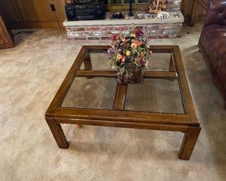 Wood and glass coffee table comes with two side tables for $35! 