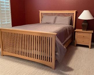 Crawford Furniture Jamestown, NY Slatted Bedroom Set: Bed Frame, Dresser Highboy, Nightstand, Table Lamp, Duvet w Shams and Pillows