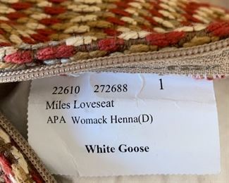 Miles Loveseat w White Goose Pillows