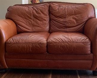 Leather Rolled Arm Nailhead Accented Sofa, Loveseat, Chair and Ottoman