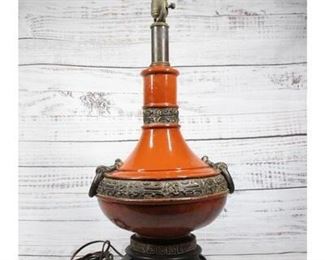 Vintage Mid Century Orange Oriental Dragon Lamp