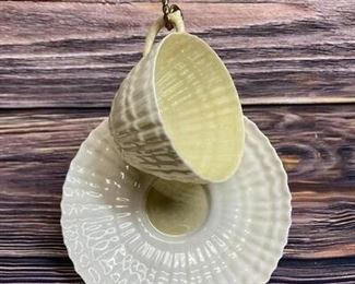 Belleek Tea Cup and Saucer, Limpet Nautlis pattern