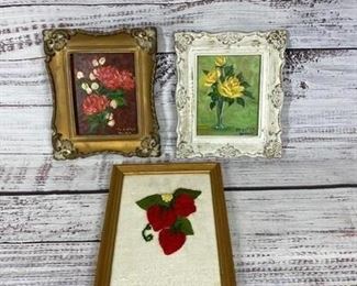 lot of 3, small artwork pieces, framed