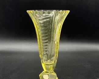 Zelezny Brod Sklo ZBS Uranium Vaseline Glass Vase GLOWS Czechoslovakia
