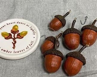 Acorn Hanging Ornaments and Ceramic Coaster