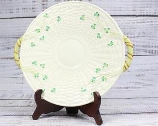 Belleek Handled Cake Plate Shamrock