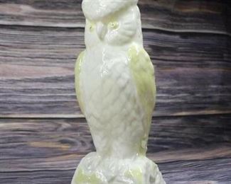 Vintage Belleek Ireland Yellow Ivory Ceramic Owl Vase