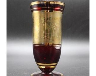 Vintage Made in Czechoslovakia Dark Red and Gold Drinking Glass Vase
