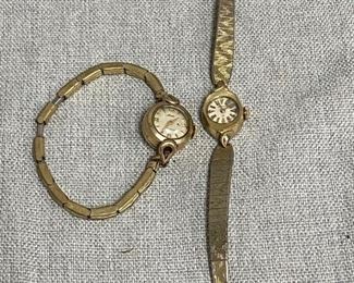 Pair of Womans Vintage Goldtone 10k Gold Plate Wind Up Watches Mido Hamilton Working