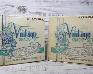 Pair of Vintage Anchor Hocking 8 Piece Glass Snack Set