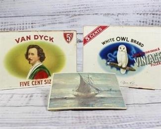 Vintage Cigar Box Lids and Sealed Art Postcards