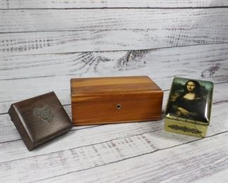Set of Vintage Wood Tin Trinket Jewelry Boxes
