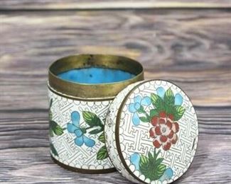 Antique Enamel Cloisonne Floral Enamel Trinket Stash Jar