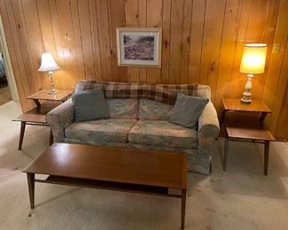 Nice vintage Mid Century Modern "Drexel" coffee and two end tables. Sleeper sofa available presale tables $500 sofa at $100