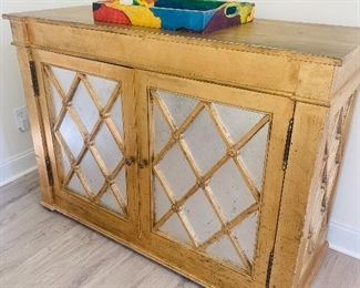 Gold and Silver Wood Credenza