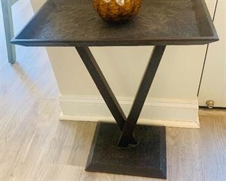 Bronze/Cast Side Table Signed Tom Corbin