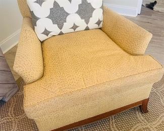 Gold Upholstered Accent Chair, Leather and Linen Accent Pillows (2)