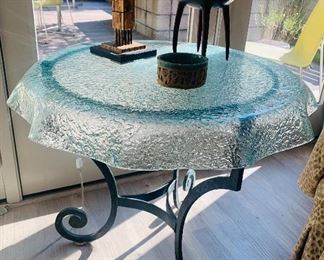 Artisan Crafted Glass and Metal Occasional Table