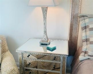 Mirrored three drawer Night Stand, One of Two