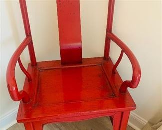 Red Lacquer Officials Chair, One of Two