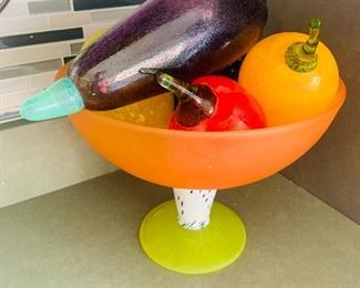 Kosta Boda Fruit Bowl and Glass Fruit Decor, 7 Pieces