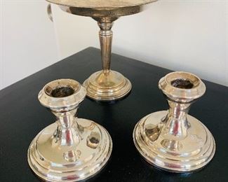 Sterling Weighted Candy Dish and Candle Sticks