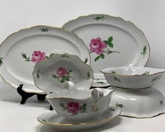 Meissen Pink Rose Porcelain Dinnerware, Sixty-Three Piece Set