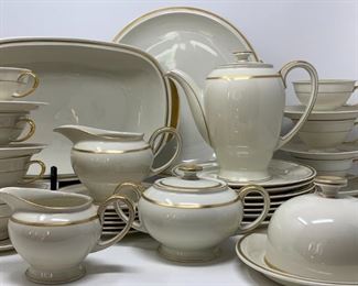 Rosenthal China Thirty-Seven Piece Dinnerware Set in Cream with Gold Rim