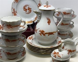 Meissen Porcelain Ming Dragon Pattern Coffee Set in Red, Twenty-One Piece Set