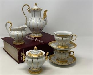 Meissen Porcelain X Form Gold Bronze Seven Piece Coffee/Tea Set