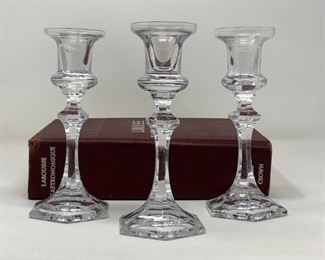 Cristal de Sevres Diana Crystal 7” Candlestick Candle Holders Made in France, Set of Three (3)