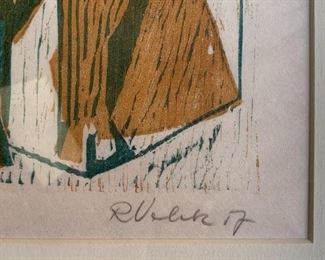 Framed Print by Rudolf Vombek (Slovenian, 1930-2008), Color Woodcut, 1958