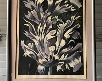 Framed Print, Parrot Tulip On Black, by Lowell Nesbitt (American, 1933-1993), Screenprint, 1980