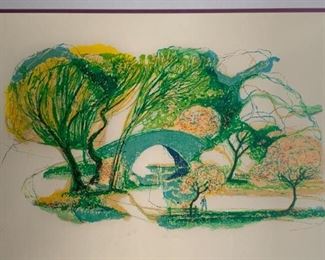 Framed Print, Blue Bridge by Ronald Julius Christensen (American, 1923-1999), Lithograph in Color