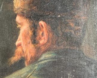 Framed Painting, Head Of Man In Fur Hat (19th century), Oil on Canvas Applied to Board, January 23, 1891