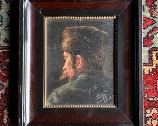 Framed Painting, Head Of Man In Fur Hat (19th century), Oil on Canvas Applied to Board, January 23, 1891