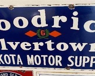Porcelain Embossed Goodrich Silvertowns Sign Dakota Motor Supply