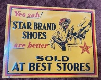 Embossed Star Brand Shoes Black Americana Advertising Sign