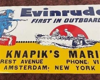 Evinrude "First in Outboards" Advertising Sign Knapik's Marine Amsterdam New York (Clean and Nice)