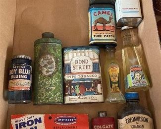 Assorted Old Household and Medical Advertising Tins and Bottles