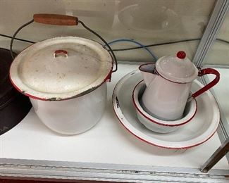 Red and White Enamelware Pieces