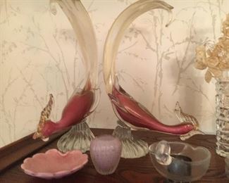 Italian murano glass pheasants