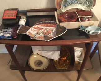 Mid century unusual walnut barcart